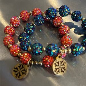 Rustic Cuff Girls Irridescent Beaded Bracelet Set
